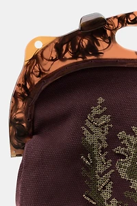FLORAL EMBROIDERED BAG WITH TORTOISESHELL HANDLE