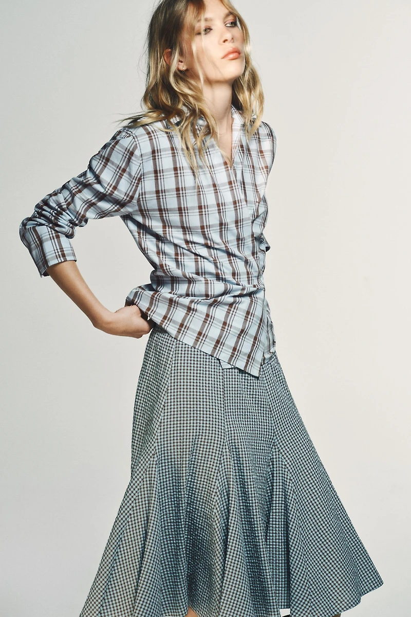 PLAID WRAP POPLIN SHIRT