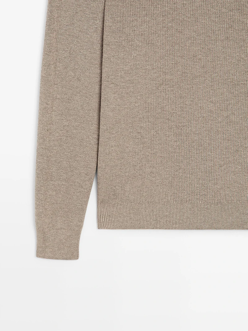 Cotton blend knit sweater with mock turtleneck
