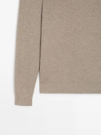 Cotton blend knit sweater with mock turtleneck