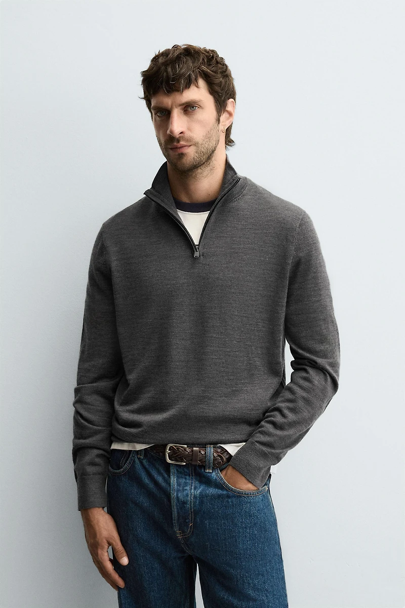 100% WOOL QUARTER-ZIP SWEATER