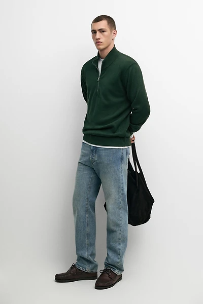 Mock neck zip knit sweater