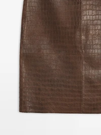 Short leather mock croc skirt