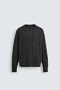 GARMENT-DYED CABLE KNIT SWEATER
