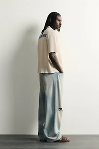 OPENWORK TEXTURED PRINTED SHIRT