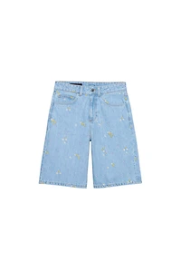 Z1975 EMBROIDERED FLORAL DENIM SHORTS SET