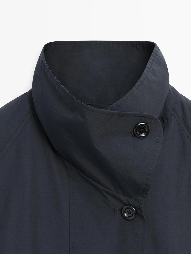 High neck technical trench coat