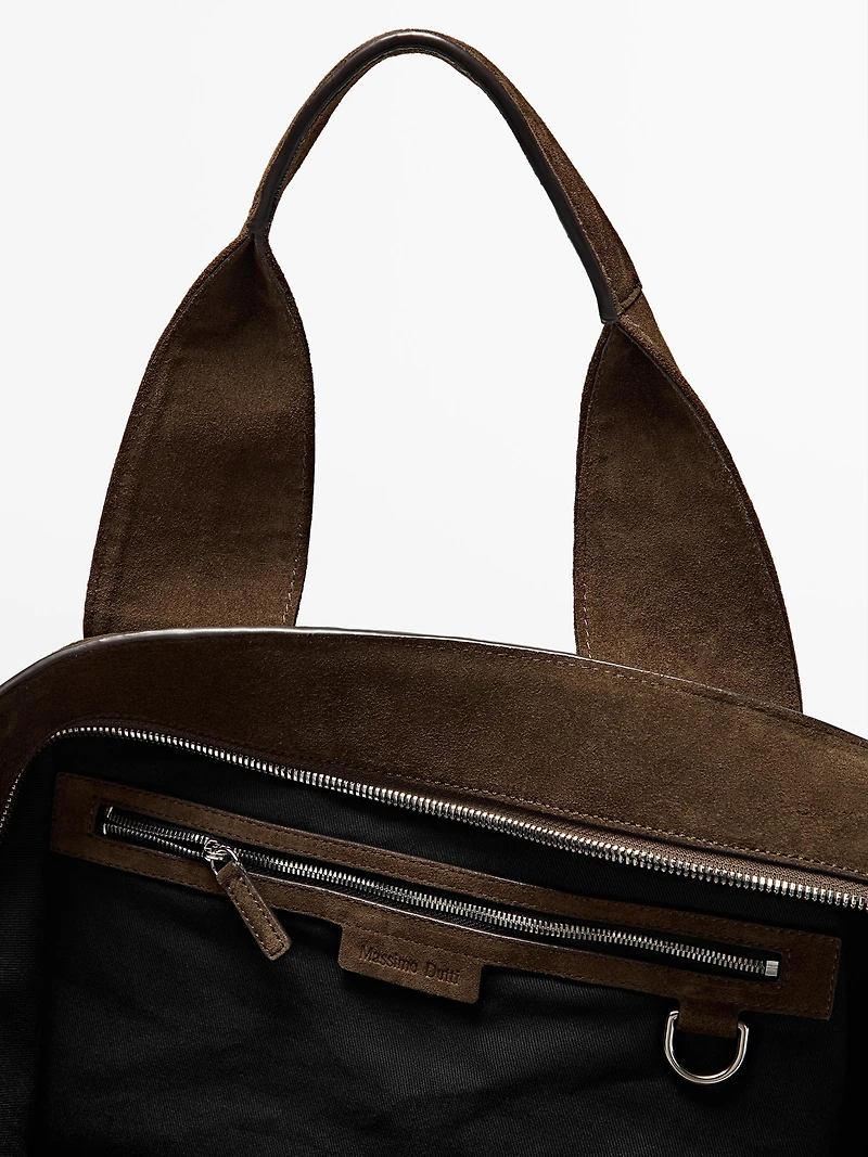 Split suede leather tote bag
