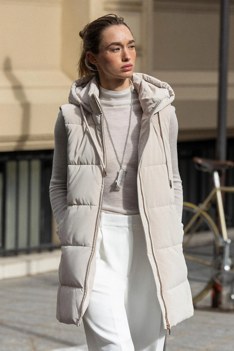 LONG PADDED HOODED VEST