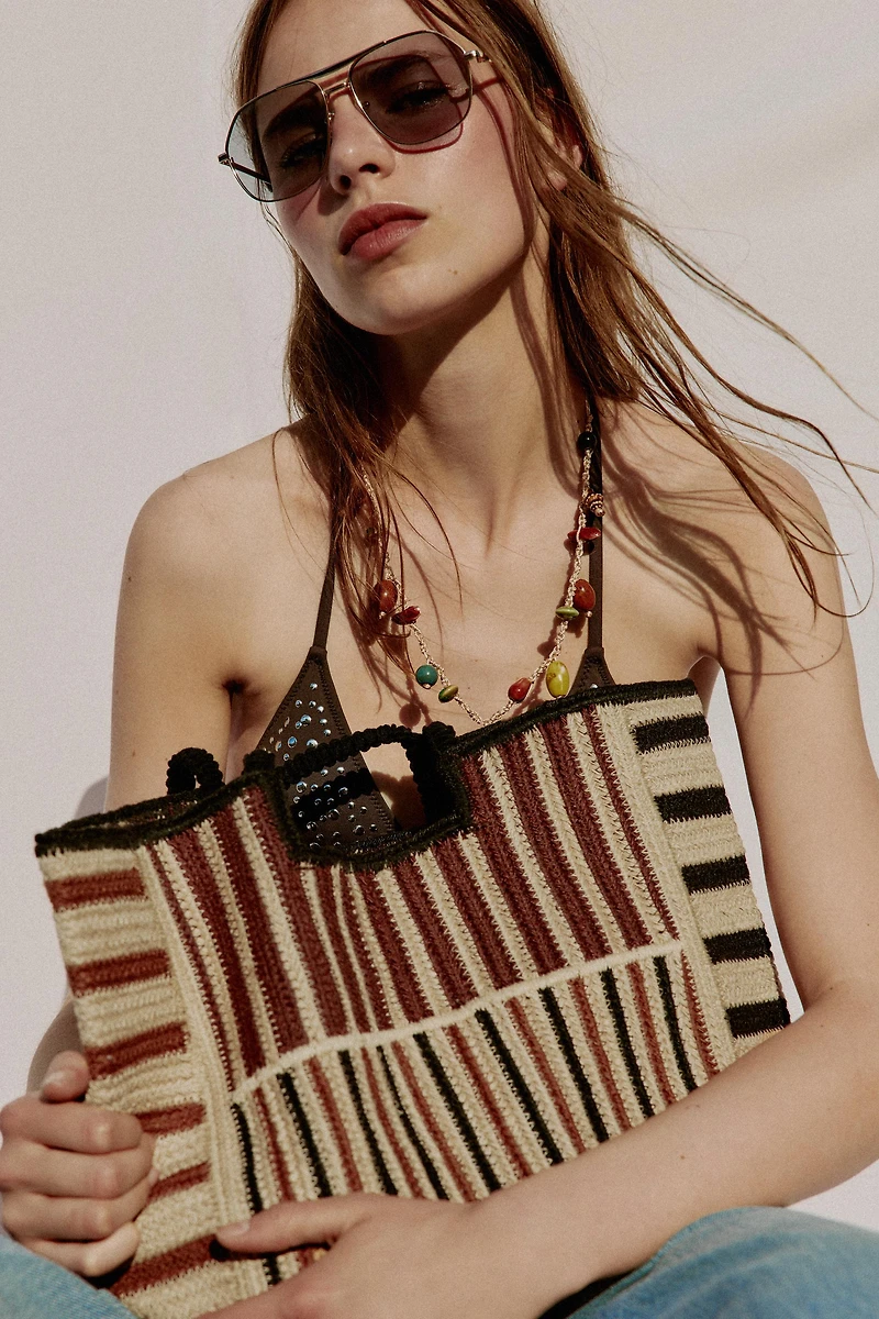 STRIPED WOVEN JUTE BAG
