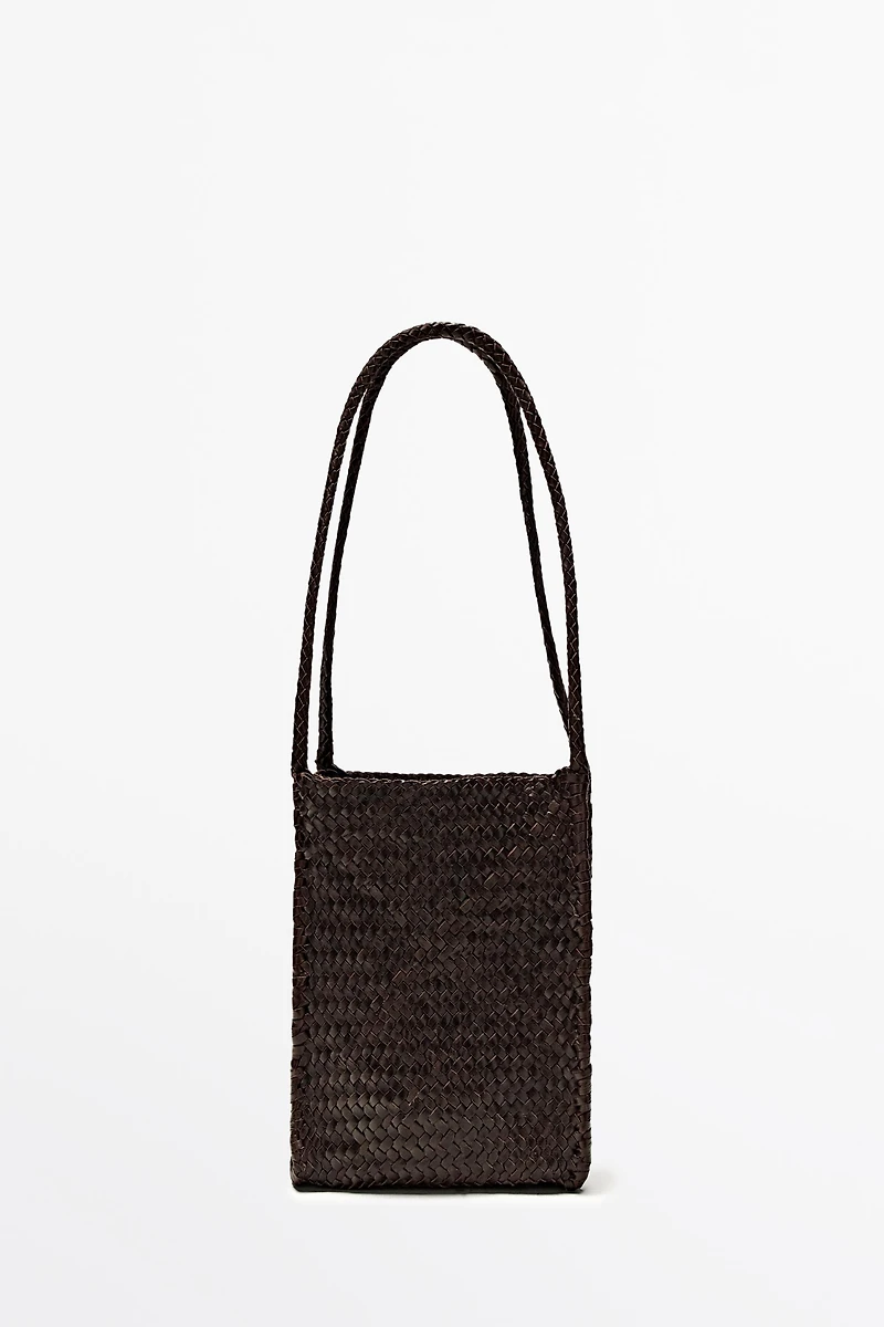 Sac seau tressé cuir nappa