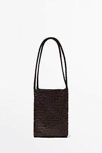 Sac seau tressé cuir nappa