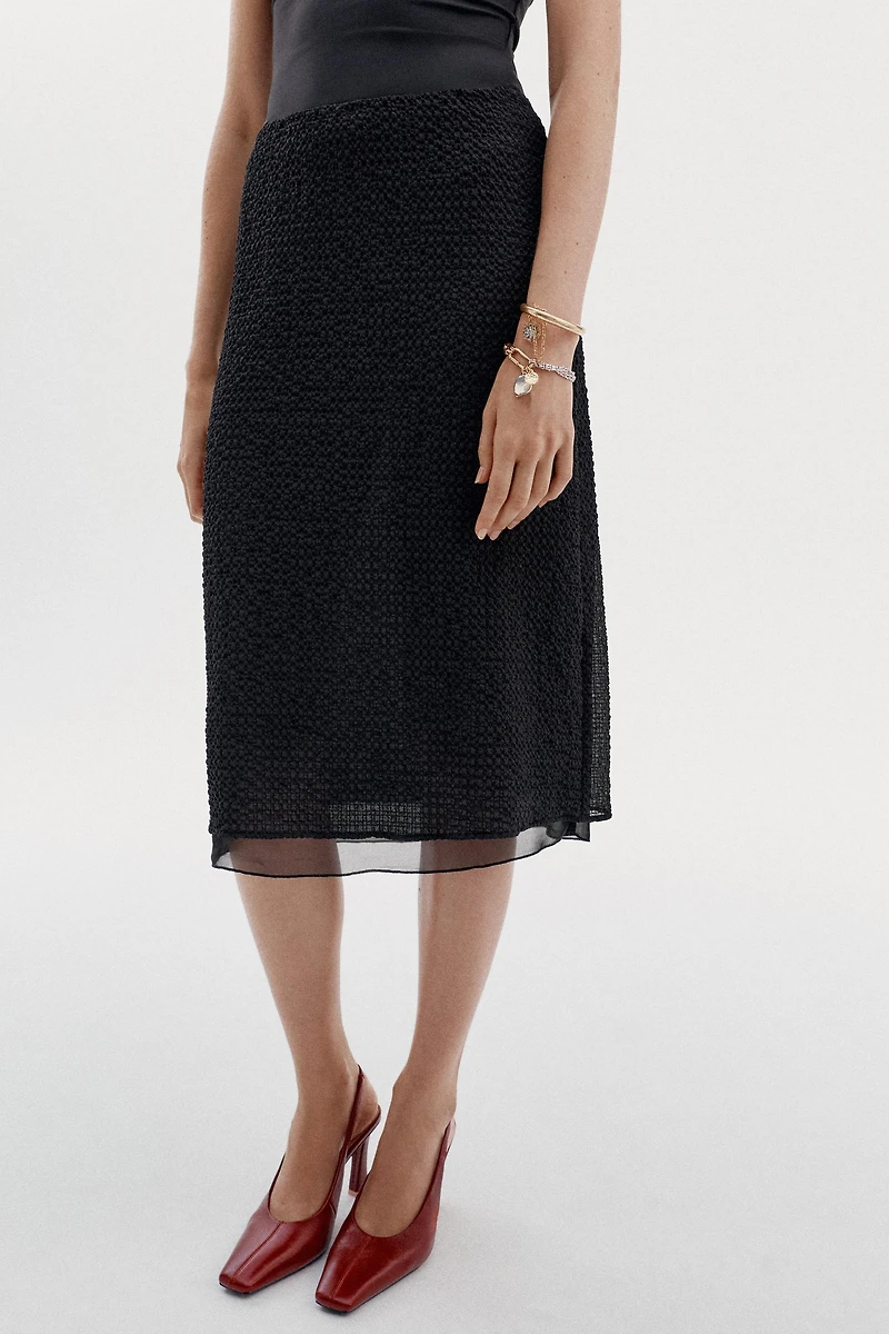 CONTRASTING FABRIC MIDI SKIRT