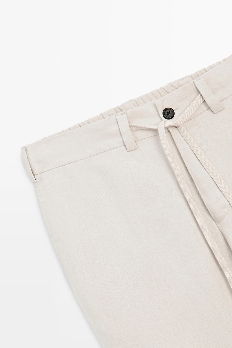 Pantalon à taille élastique 100 % lin