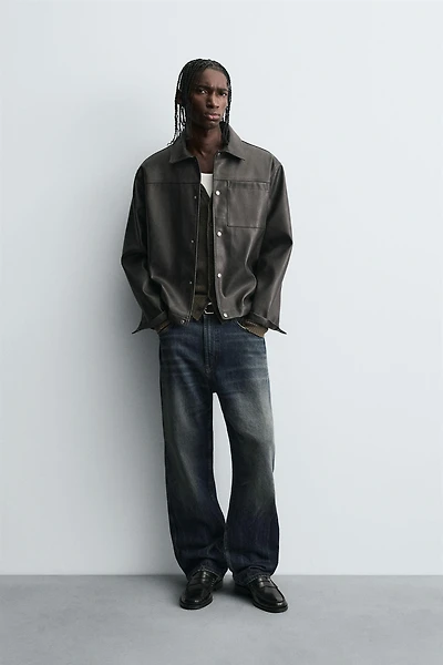 WASHED FAUX LEATHER OVERSHIRT
