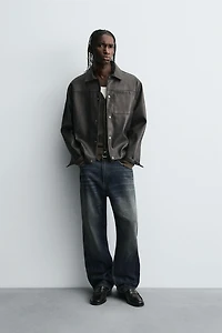 WASHED FAUX LEATHER OVERSHIRT