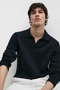 Pull polo en maille tressée 100 % coton