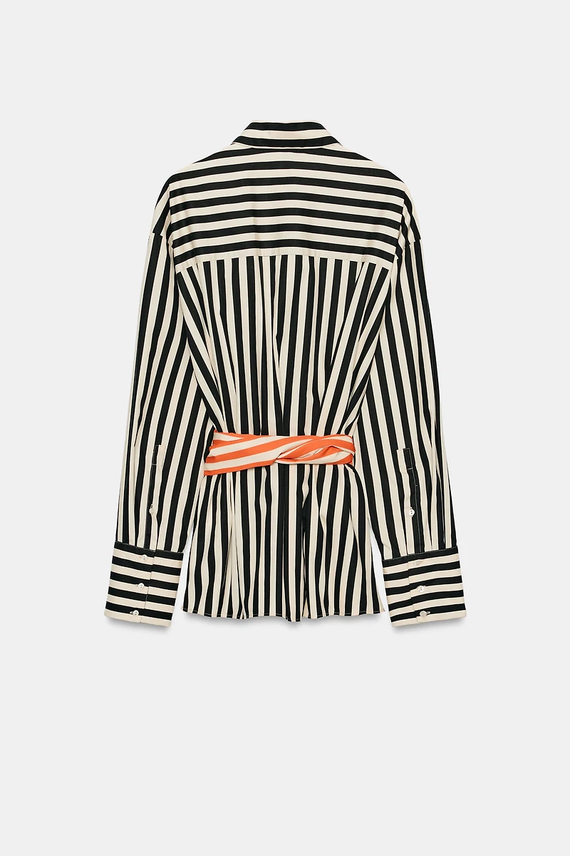 STRIPED SHIRT WITH CONTRASTING BELT