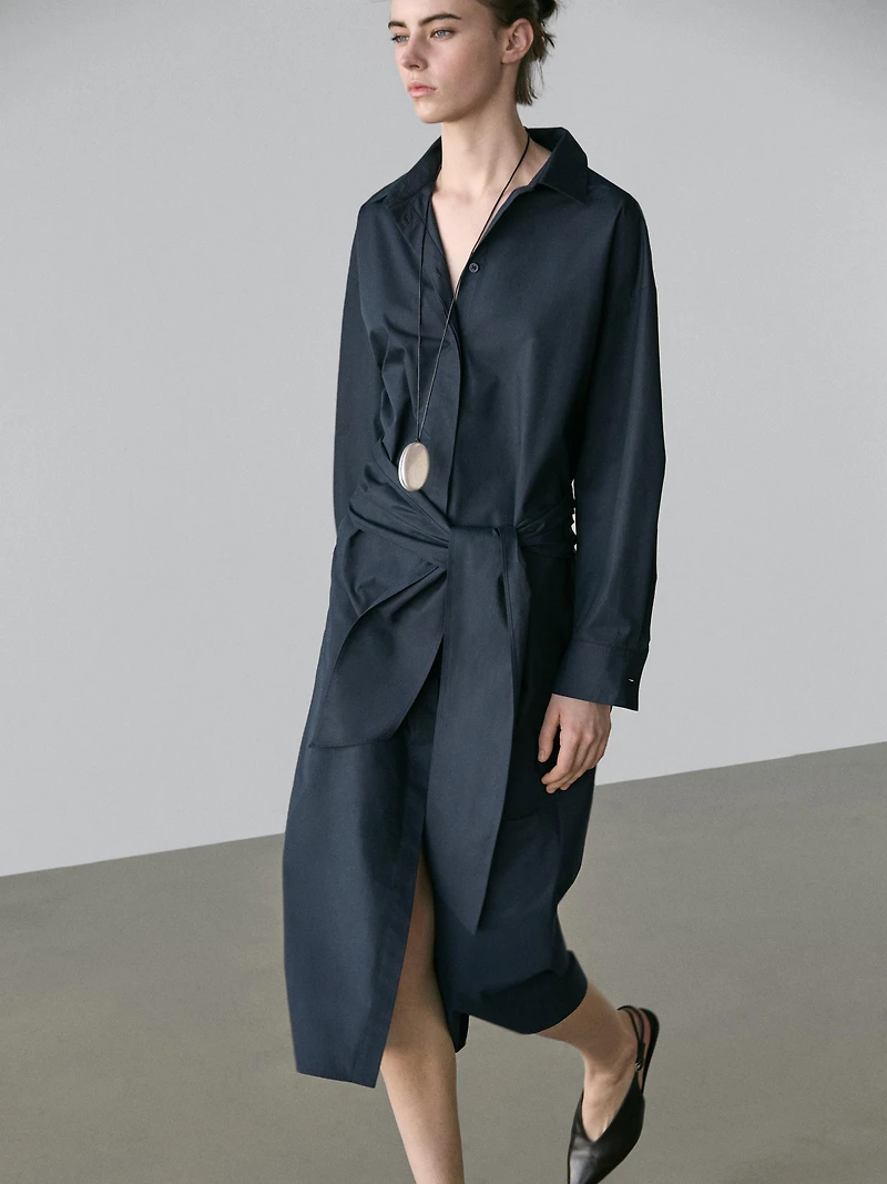 Midi shirt dress with scarf detail