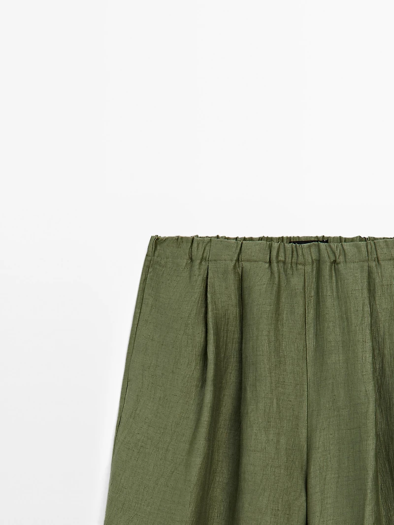 Pantalon droit fluide en lin mélangé