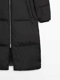 Technical down jacket with faux fur hood