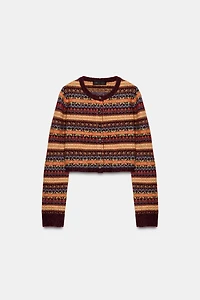 CROPPED JACQUARD KNIT CARDIGAN