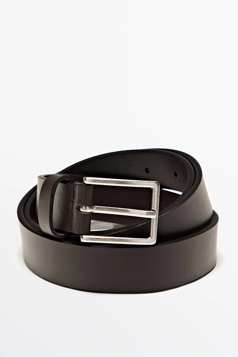Nappa leather belt with rectangular buckle