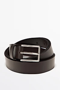 Nappa leather belt with rectangular buckle