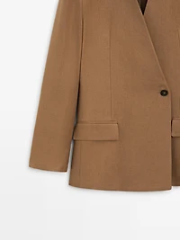 100% linen lapelless double-breasted blazer