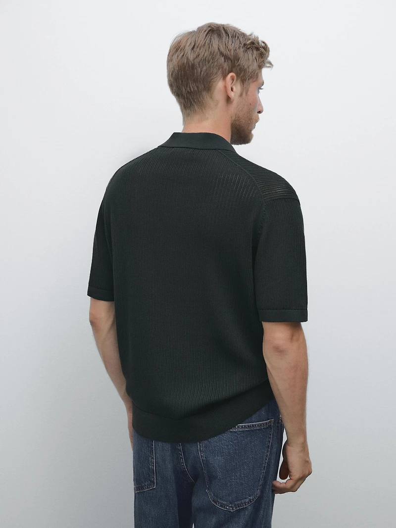 Cutwork V-neck polo shirt