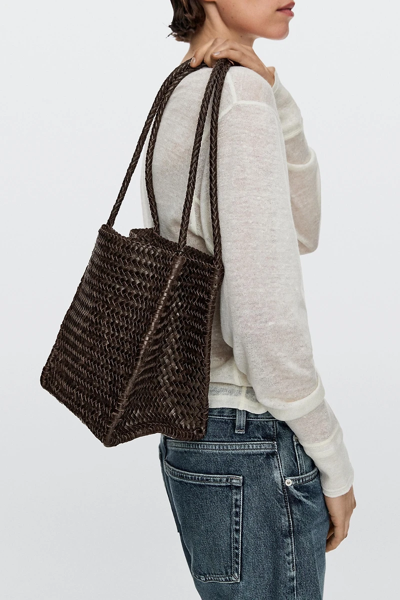 Nappa leather woven bucket bag