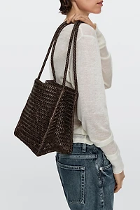 Nappa leather woven bucket bag