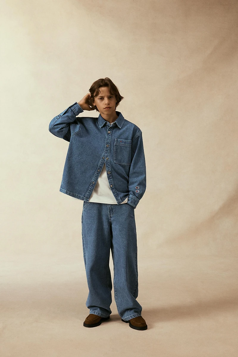 CHAMPION ® X ZARA EMBROIDERED TEXT DENIM OVERSHIRT