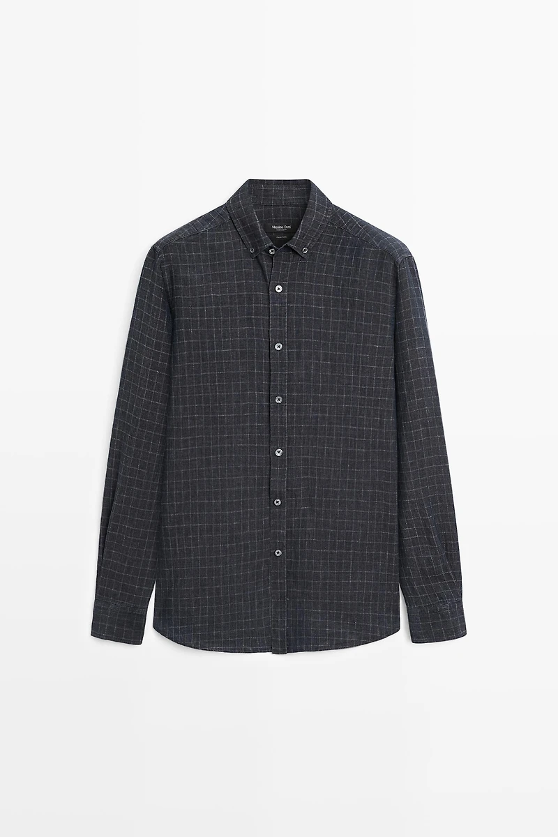 100% linen regular fit check shirt