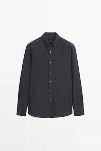 100% linen regular fit check shirt