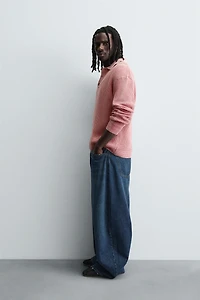 WASHED WAFFLE TEXTURE KNIT POLO SHIRT