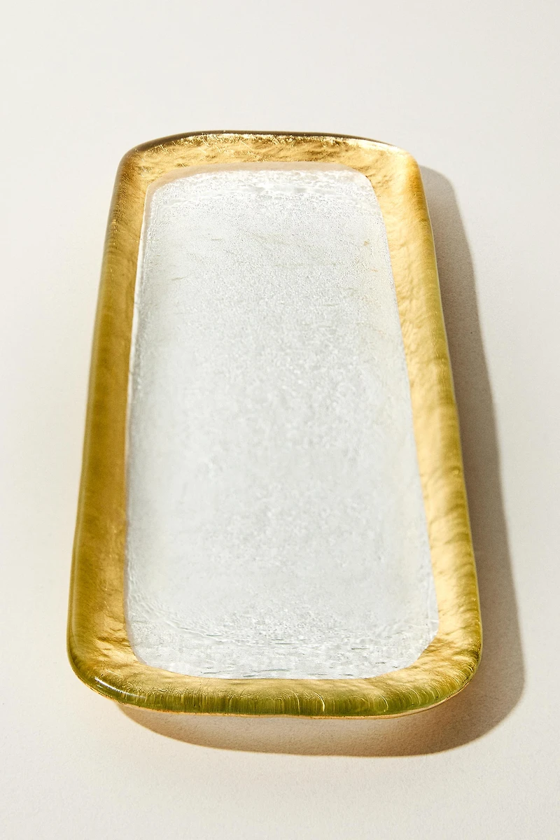 GLASS SERVING DISH WITH A GOLDEN RIM