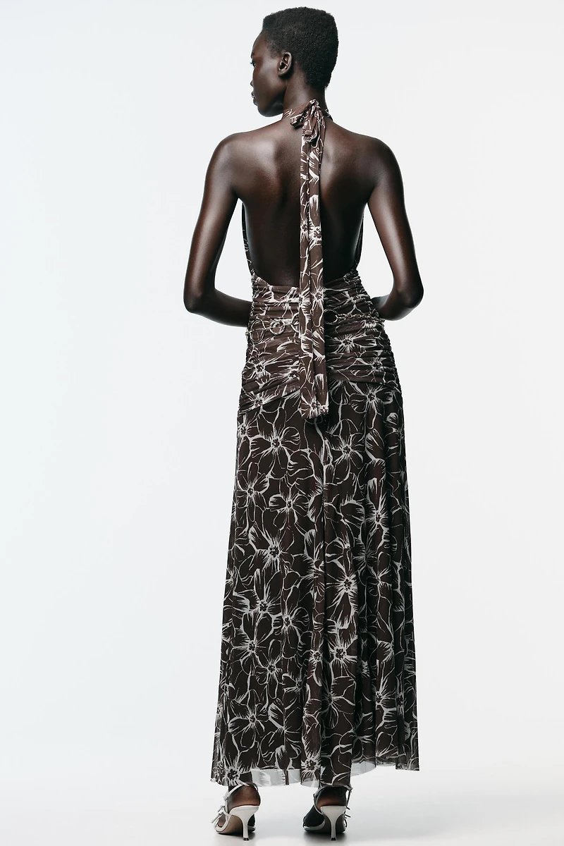 HALTER PRINTED TULLE LONG DRESS
