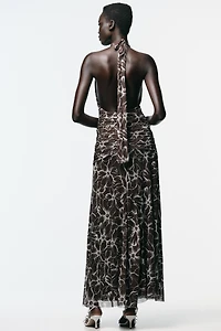 HALTER PRINTED TULLE LONG DRESS