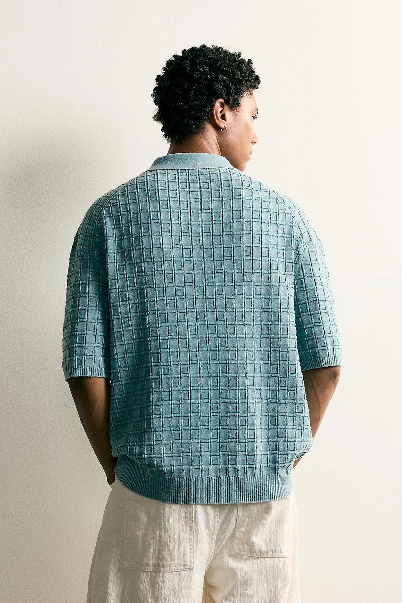 WASHED CHECK KNIT POLO SHIRT
