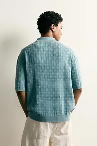WASHED CHECK KNIT POLO SHIRT