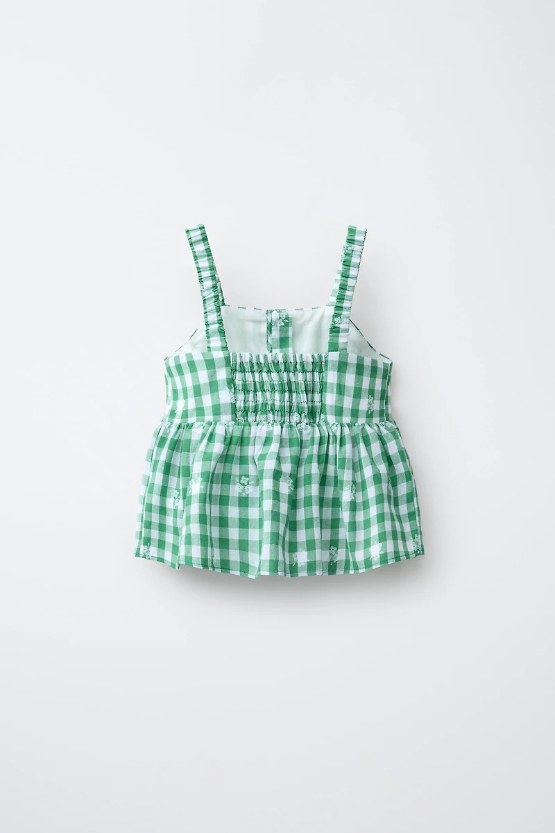 EMBROIDERED GINGHAM TOP
