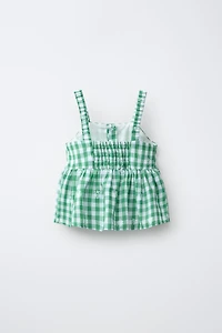 EMBROIDERED GINGHAM TOP