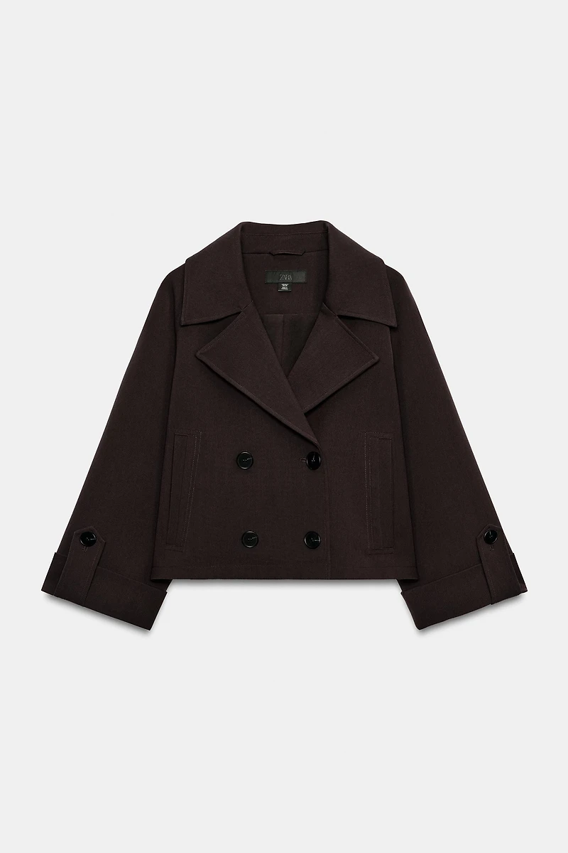 CROPPED TRENCH COAT WITH ROLLED SLEEVES