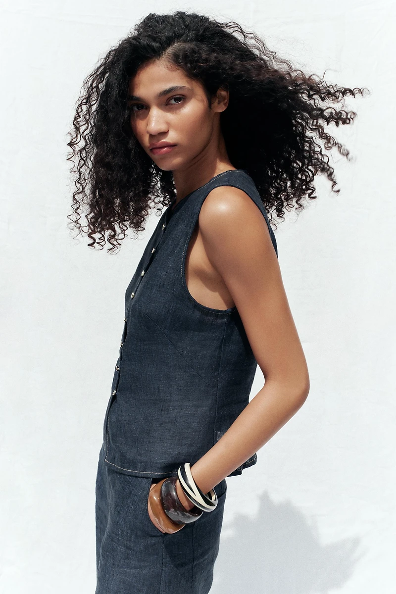 DOUBLE BREASTED LINEN VEST