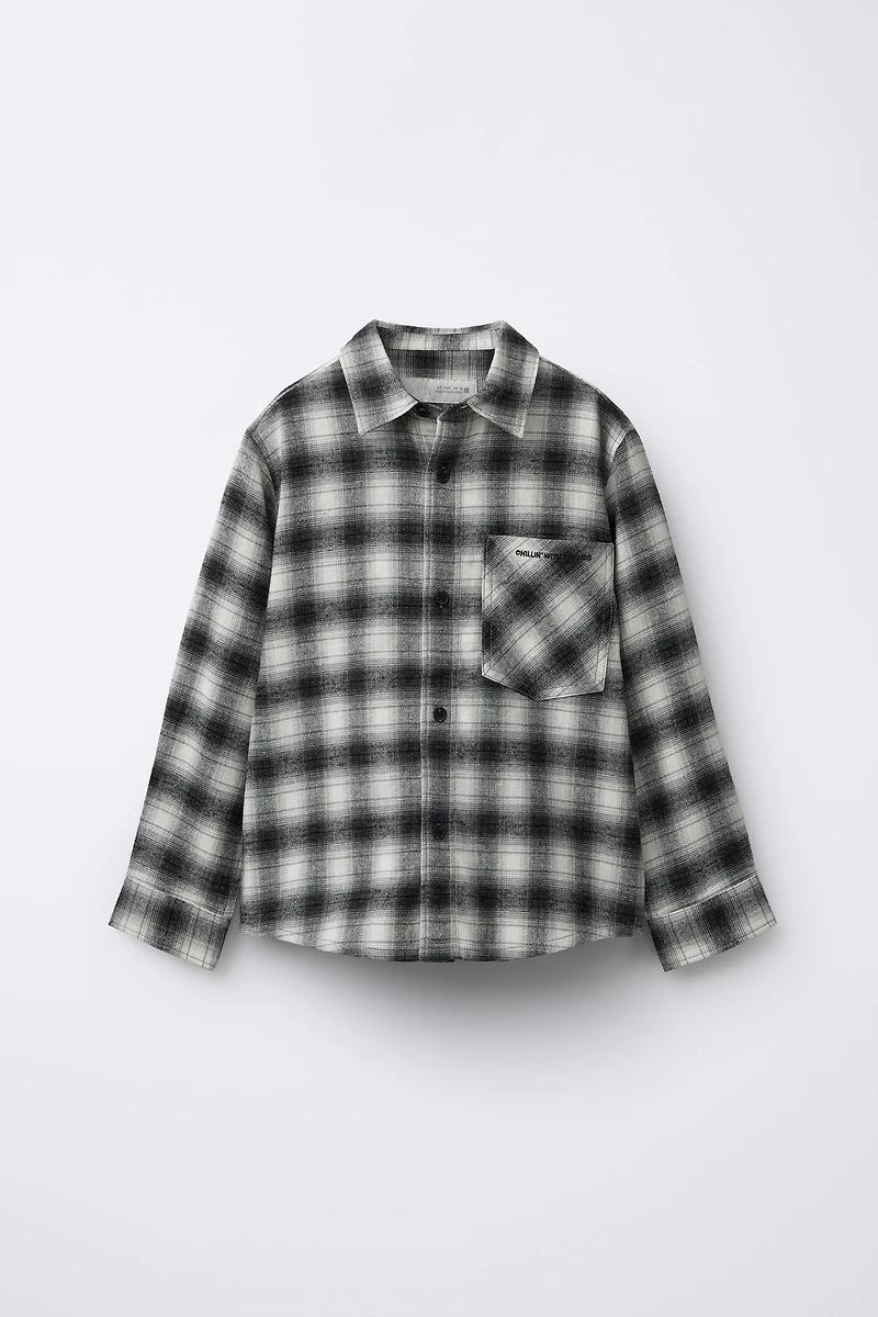 PLAID SHIRT WITH EMBROIDERED TEXT