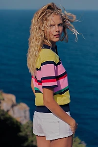 STRIPED KNIT POLO TOP