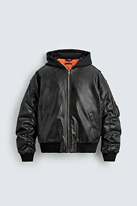 COMBINATION HOODIE FAUX LEATHER JACKET