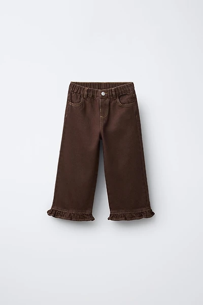 RUFFLED HEM TWILL PANTS