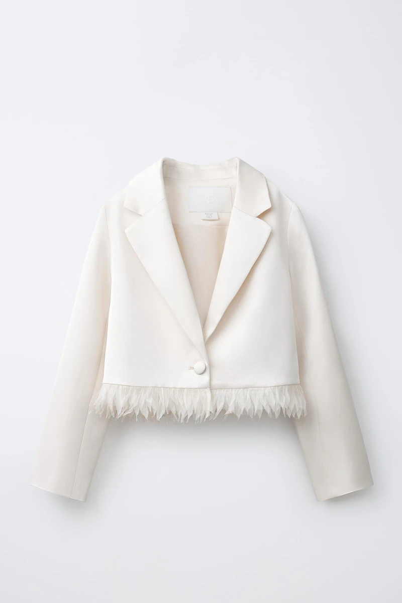 FEATHER TRIM SATIN EFFECT BLAZER